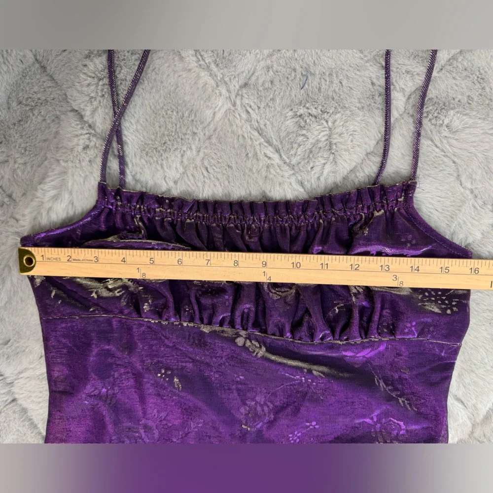 Vintage Purple Holographic Mesh Floral Midi Dress Y2K Size Large - Picture 7 of 11